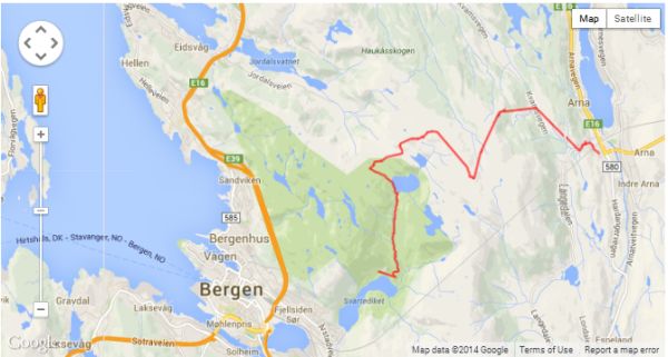This is Arna to Bergen walking route. We didn't actually end in the center, but on the foot of Flöyen.